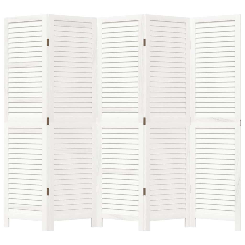 Room Divider 5 Panels White Solid Wood Paulownia
