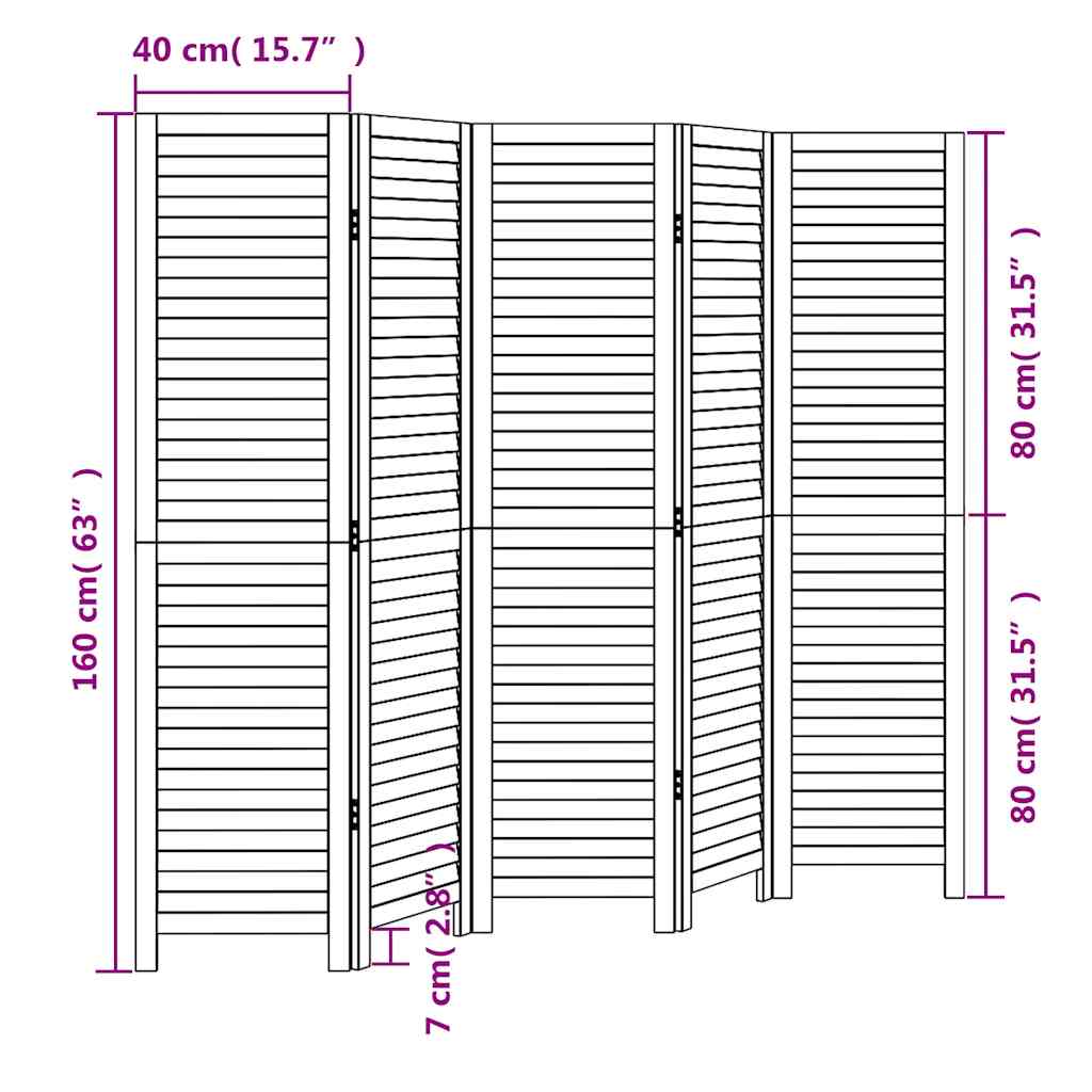 Room Divider 5 Panels White Solid Wood Paulownia