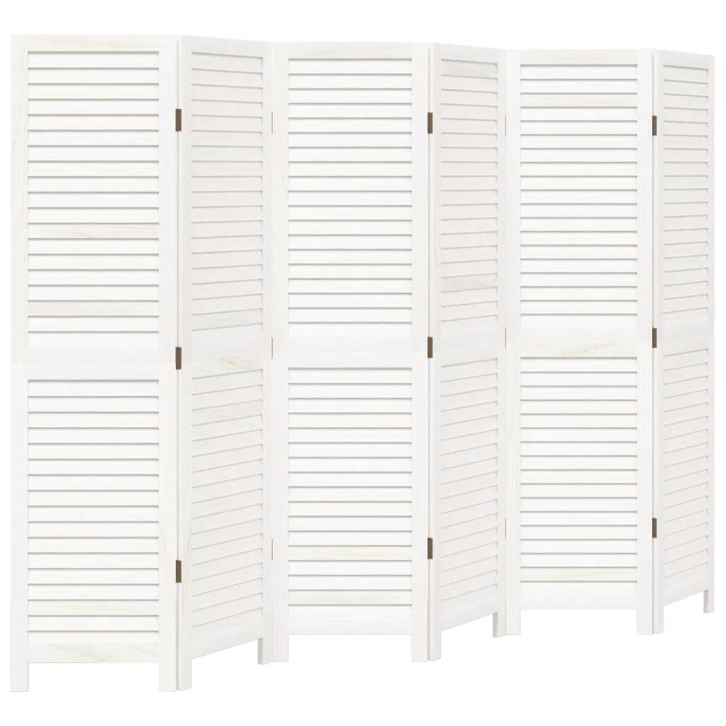 Room Divider 6 Panels White Solid Wood Paulownia