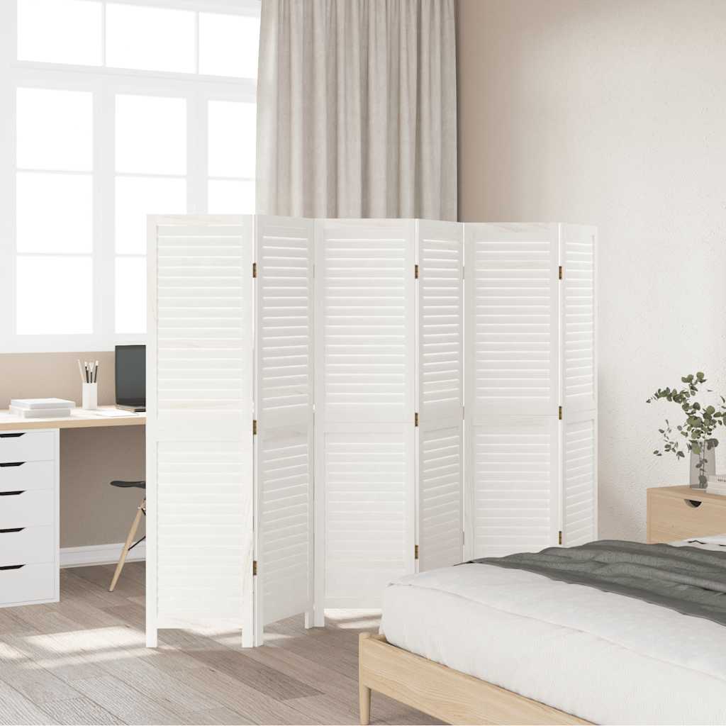 Room Divider 6 Panels White Solid Wood Paulownia