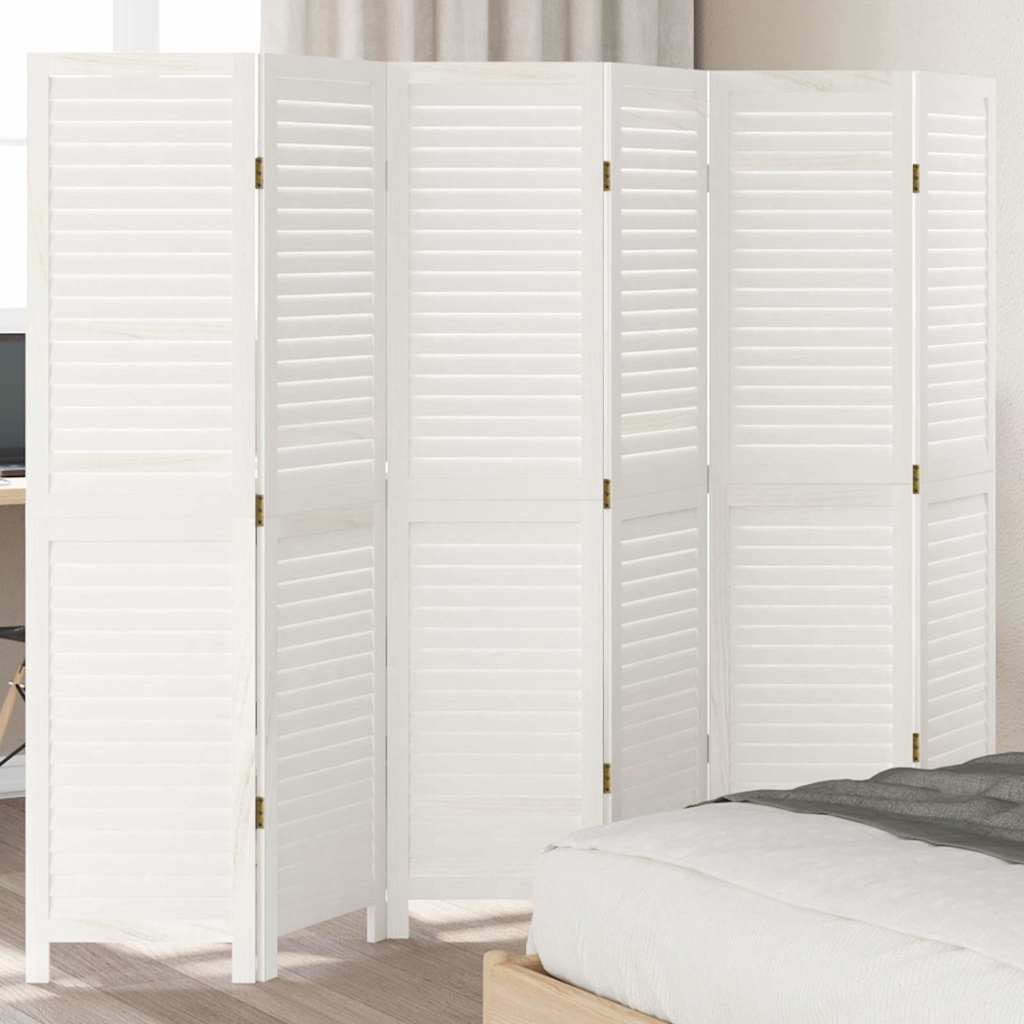Room Divider 6 Panels White Solid Wood Paulownia