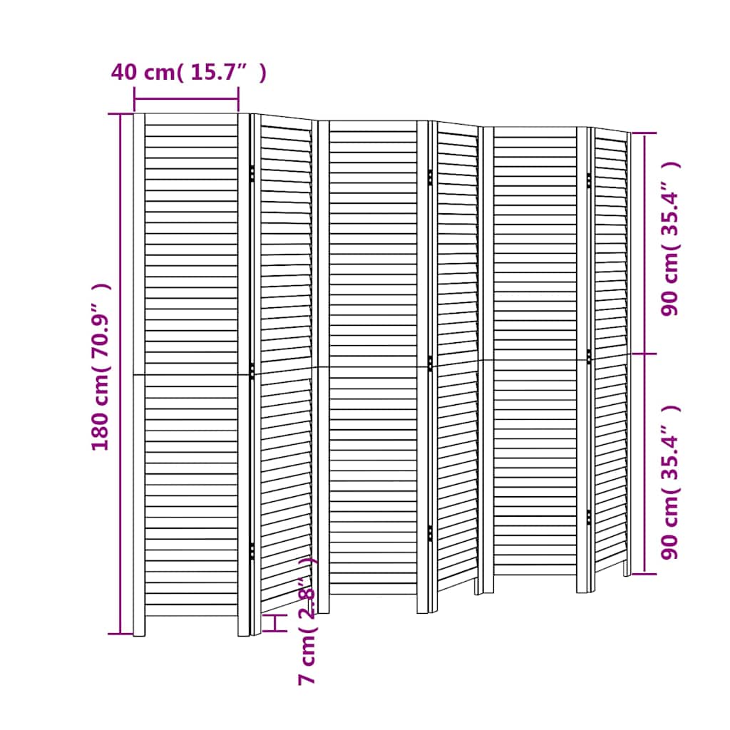 Room Divider 6 Panels White Solid Wood Paulownia