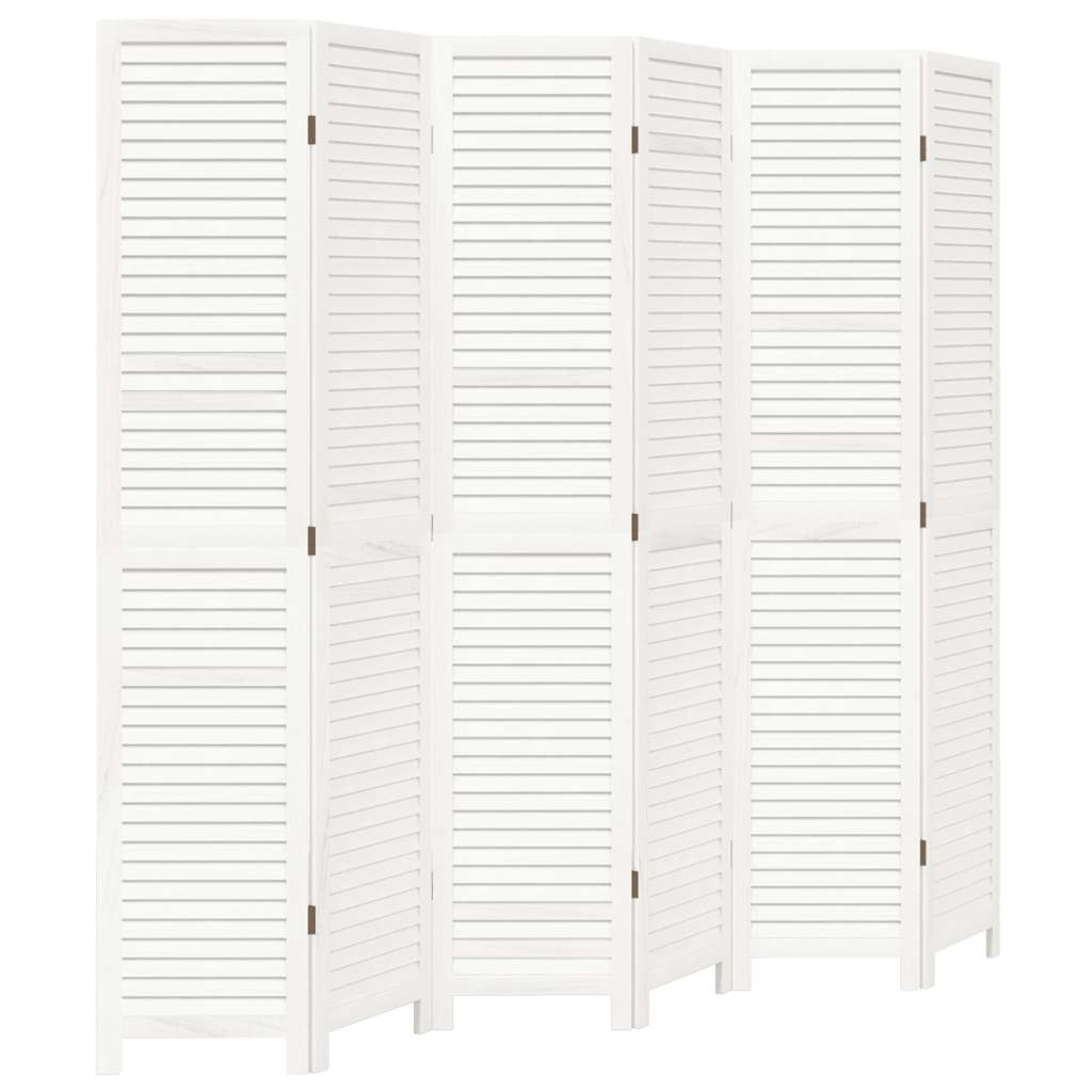 Room Divider 6 Panels White Solid Wood Paulownia