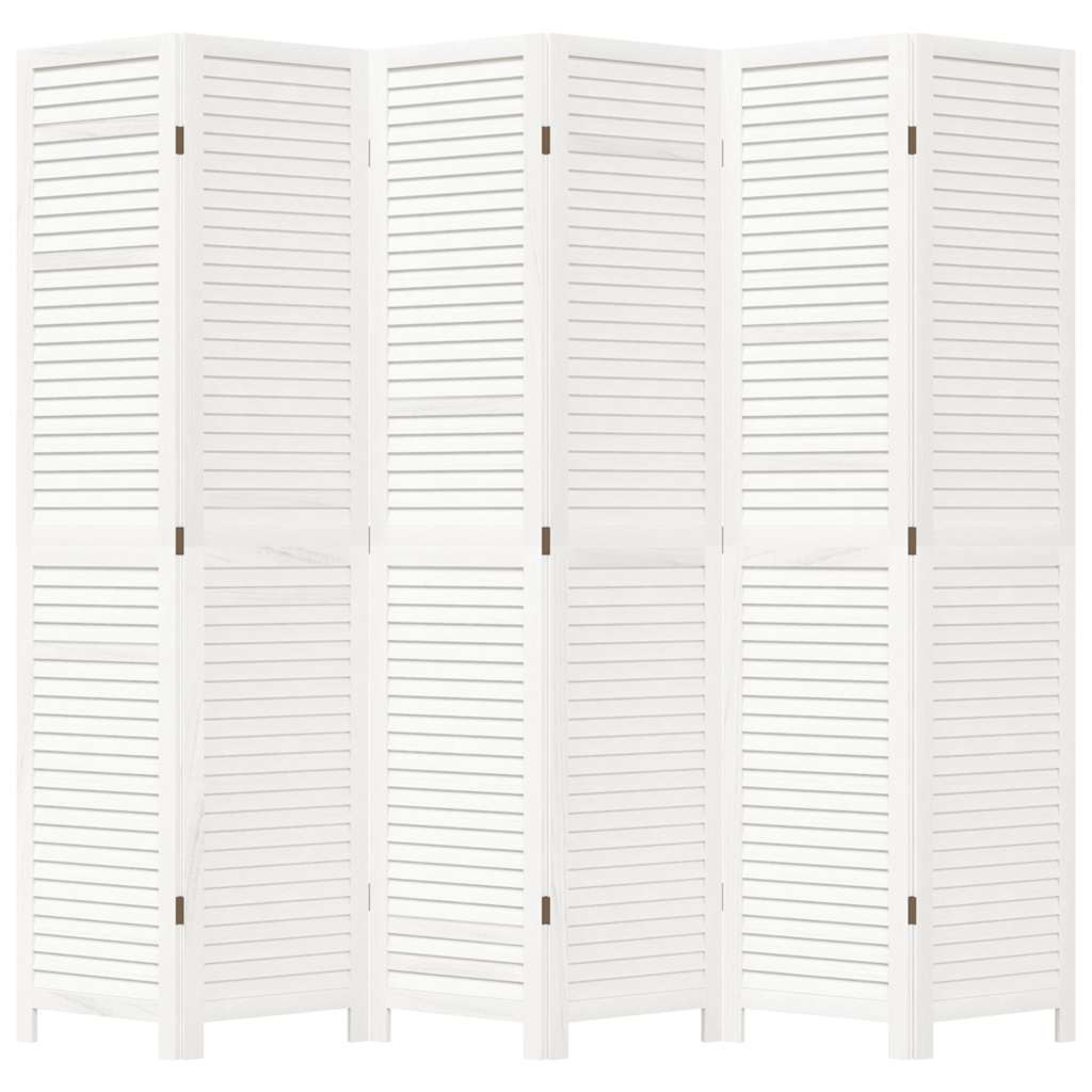 Room Divider 6 Panels White Solid Wood Paulownia
