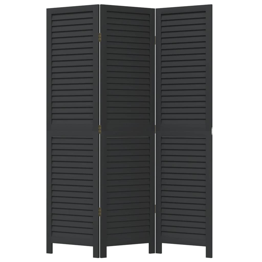 Room Divider 3 Panels Black Solid Wood Paulownia