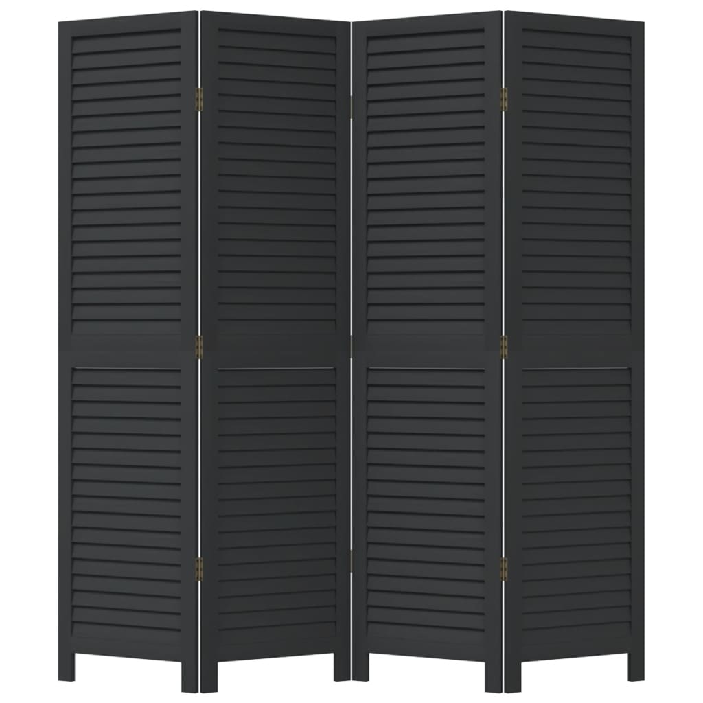 Room Divider 4 Panels Black Solid Wood Paulownia