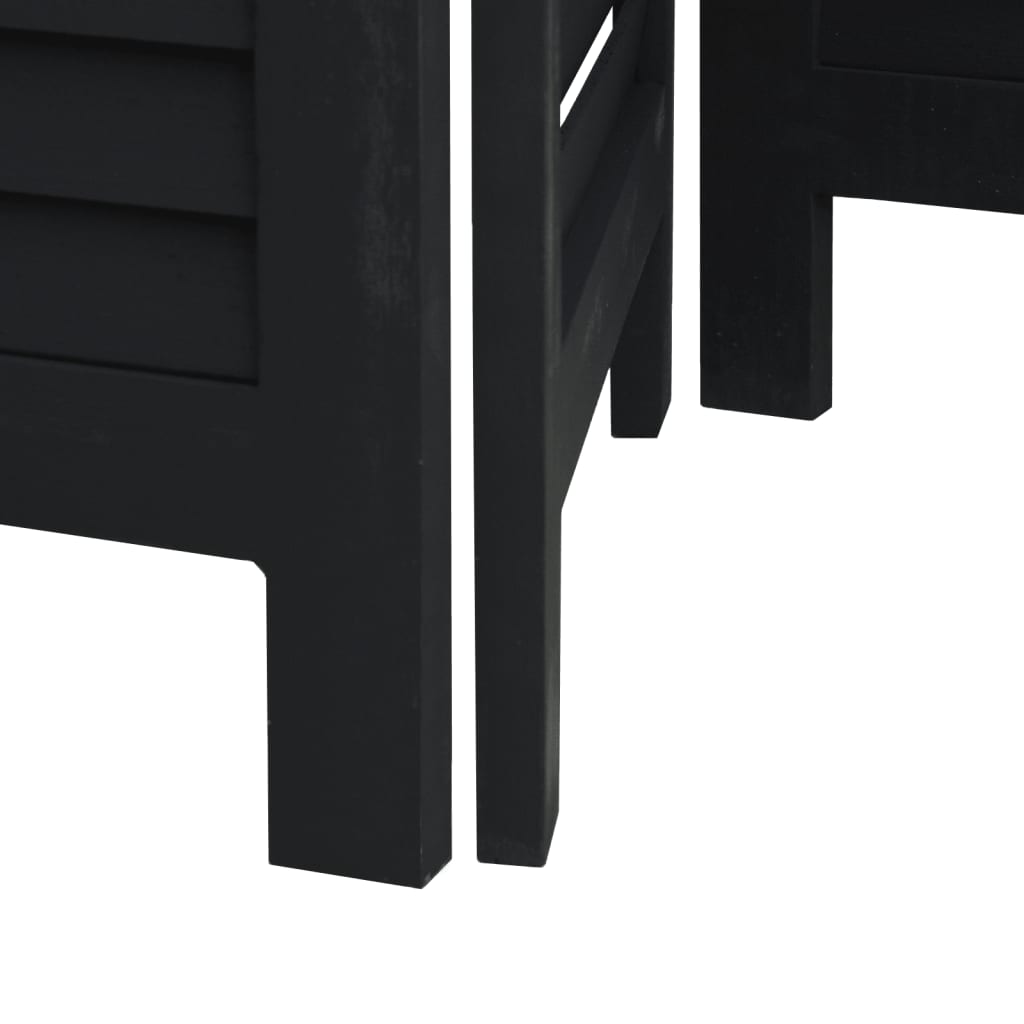 Room Divider 4 Panels Black Solid Wood Paulownia