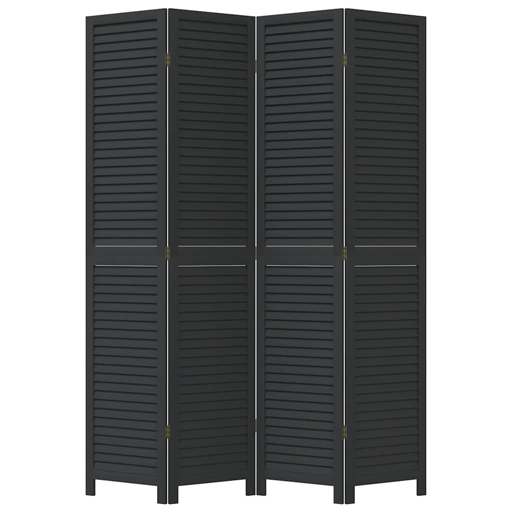 Room Divider 4 Panels Black Solid Wood Paulownia