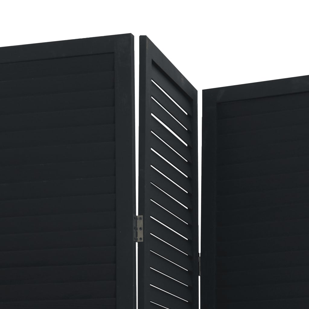 Room Divider 5 Panels Black Solid Wood Paulownia