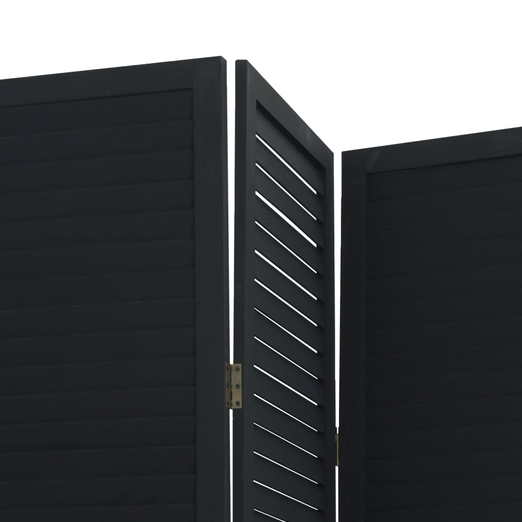 Room Divider 5 Panels Black Solid Wood Paulownia