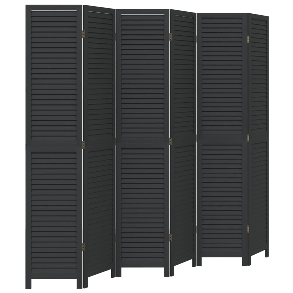 Room Divider 6 Panels Black Solid Wood Paulownia
