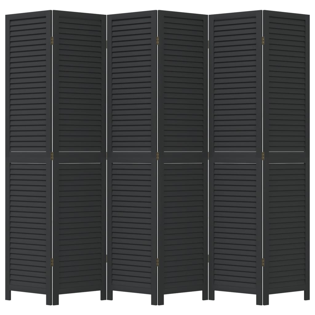 Room Divider 6 Panels Black Solid Wood Paulownia