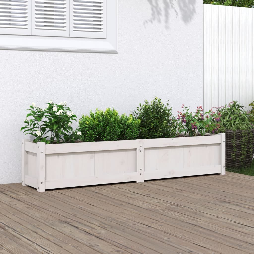 Garden Planter White 150x31x31 cm Solid Wood Pine