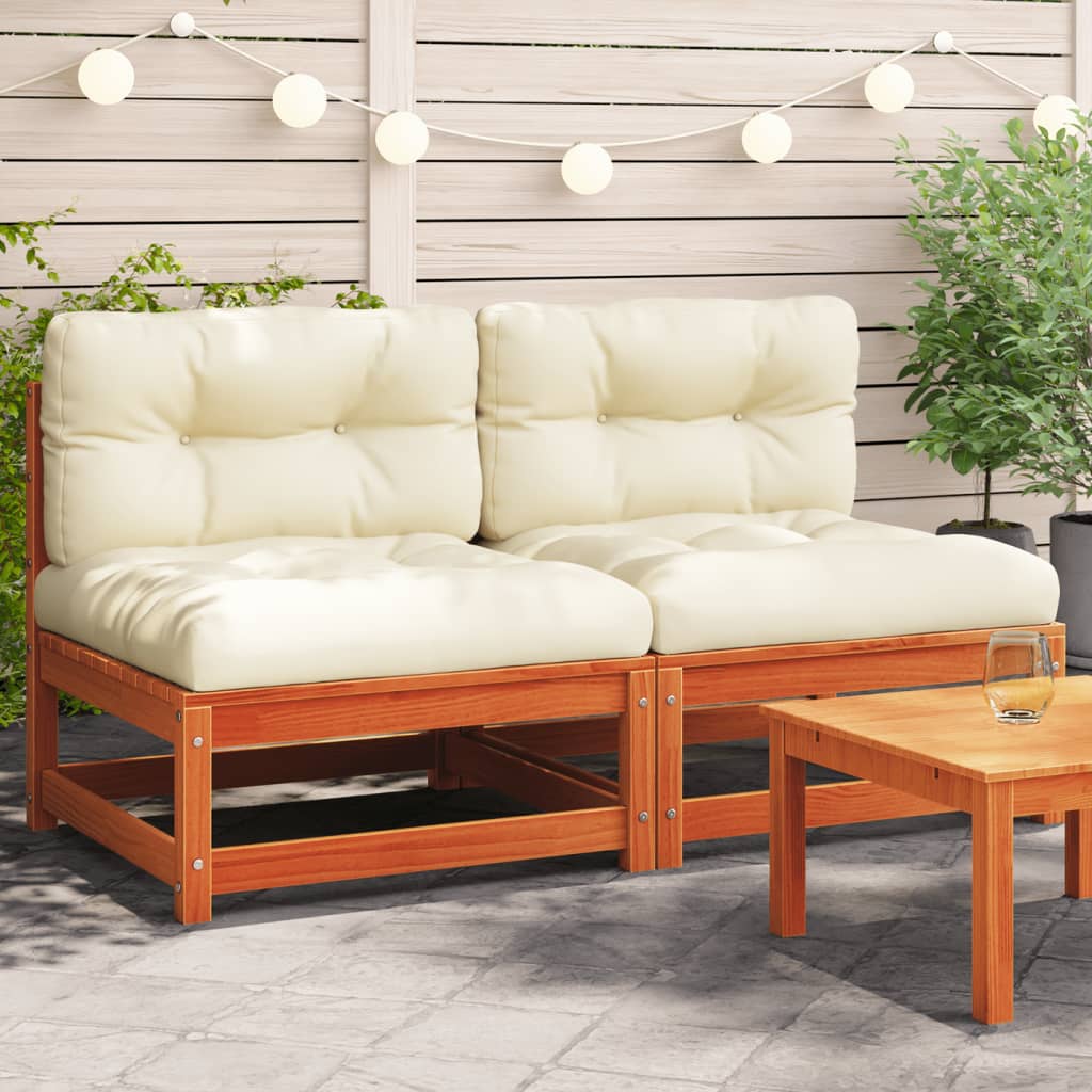 Garden Sofas Armless with Cushions 2 pcs Wax Brown Solid Wood Pine