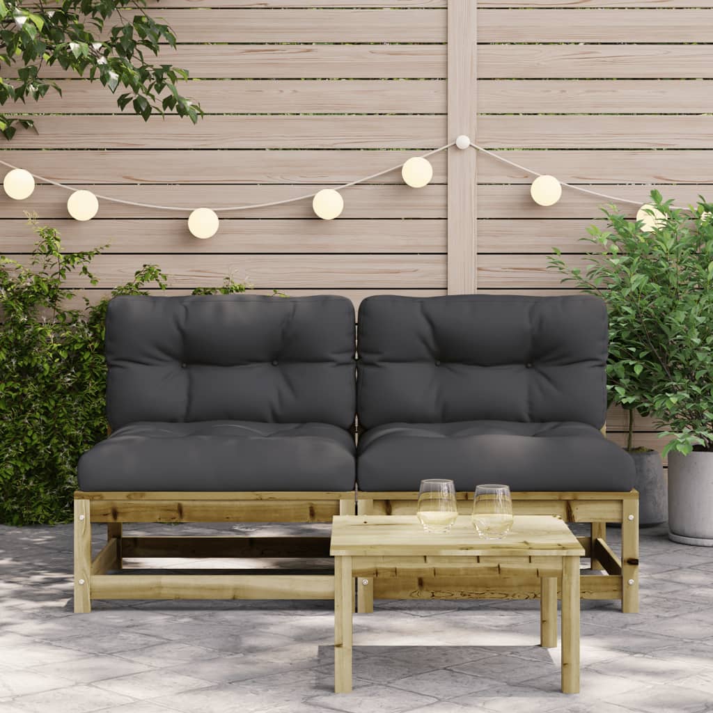 Garden Sofas Armless with Cushions 2 pcs Impregnated Wood Pine