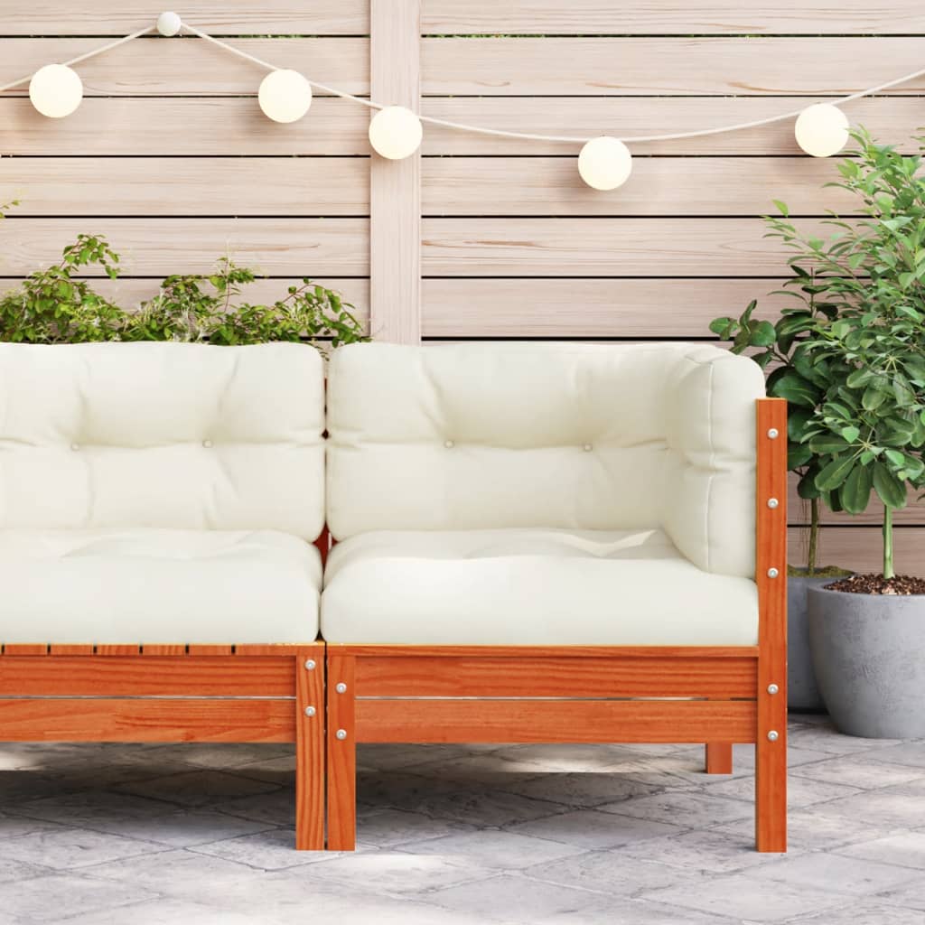 Garden Sofa Corner with Cushions Wax Brown Solid Wood Pine