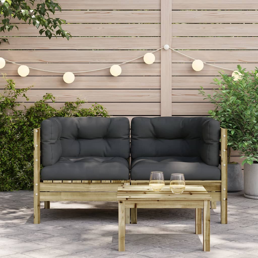 Garden Sofa Corner with Cushions 2 pcs Impregnated Wood Pine