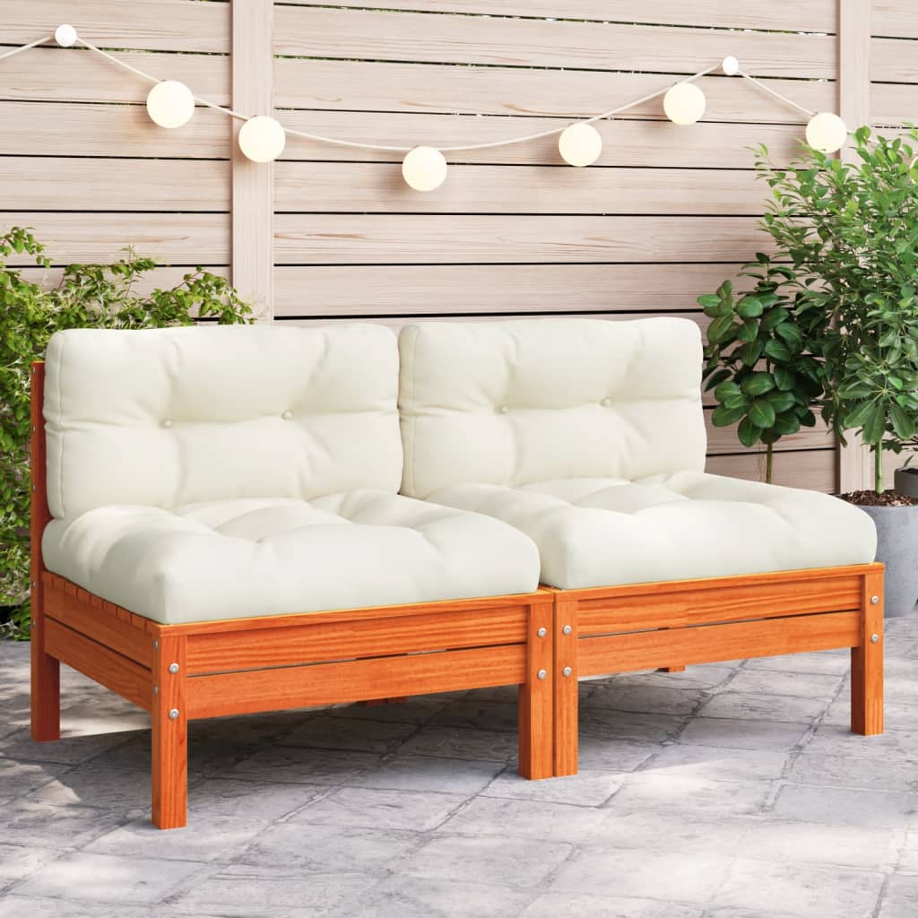 Garden Sofa Armless with Cushions Wax Brown Solid Wood Pine