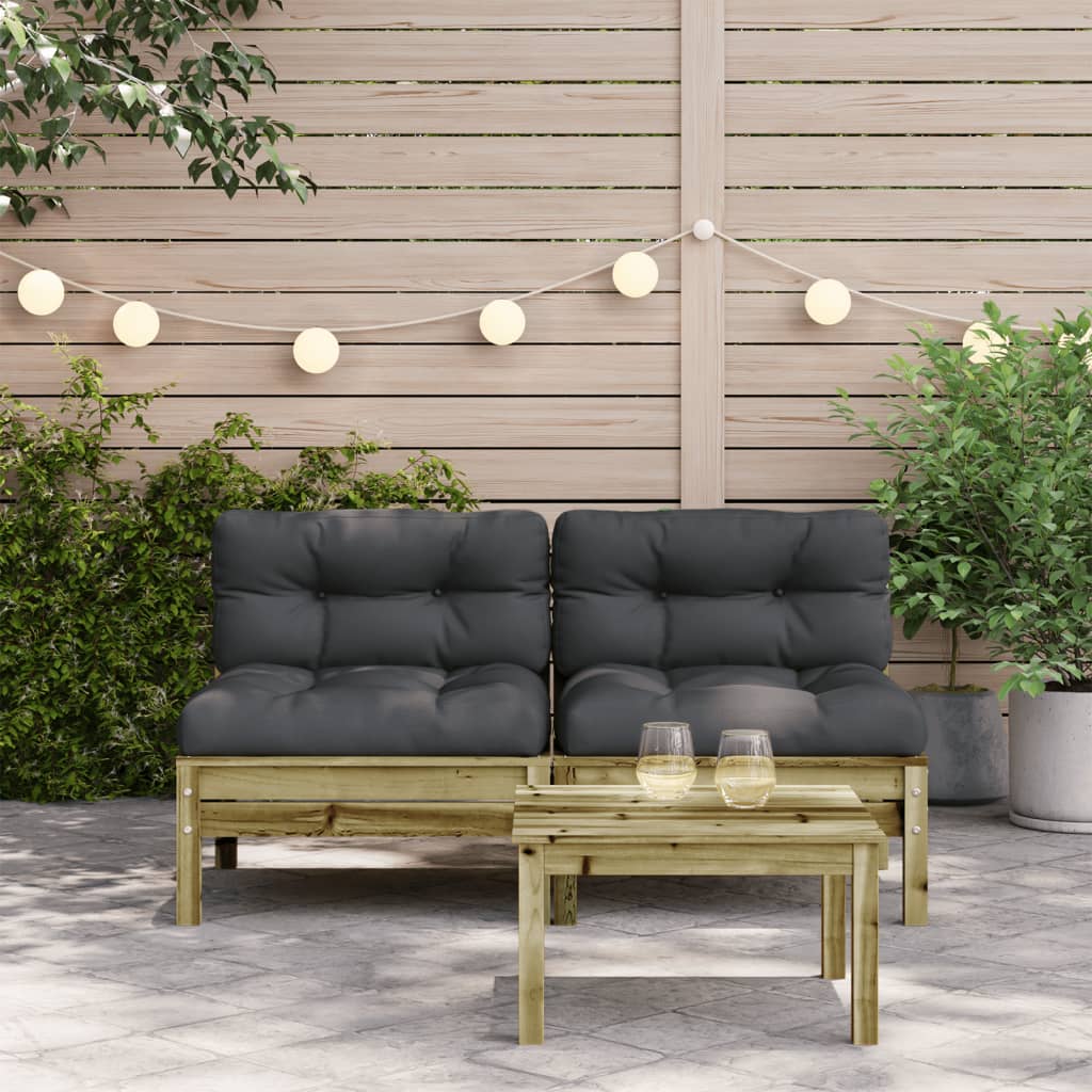 Garden Sofa Armless with Cushions 2 pcs Impregnated Wood Pine