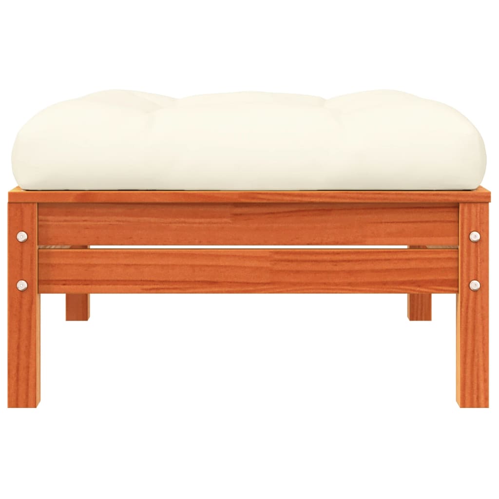 Garden Footstool with Cushion Wax Brown Solid Wood Pine