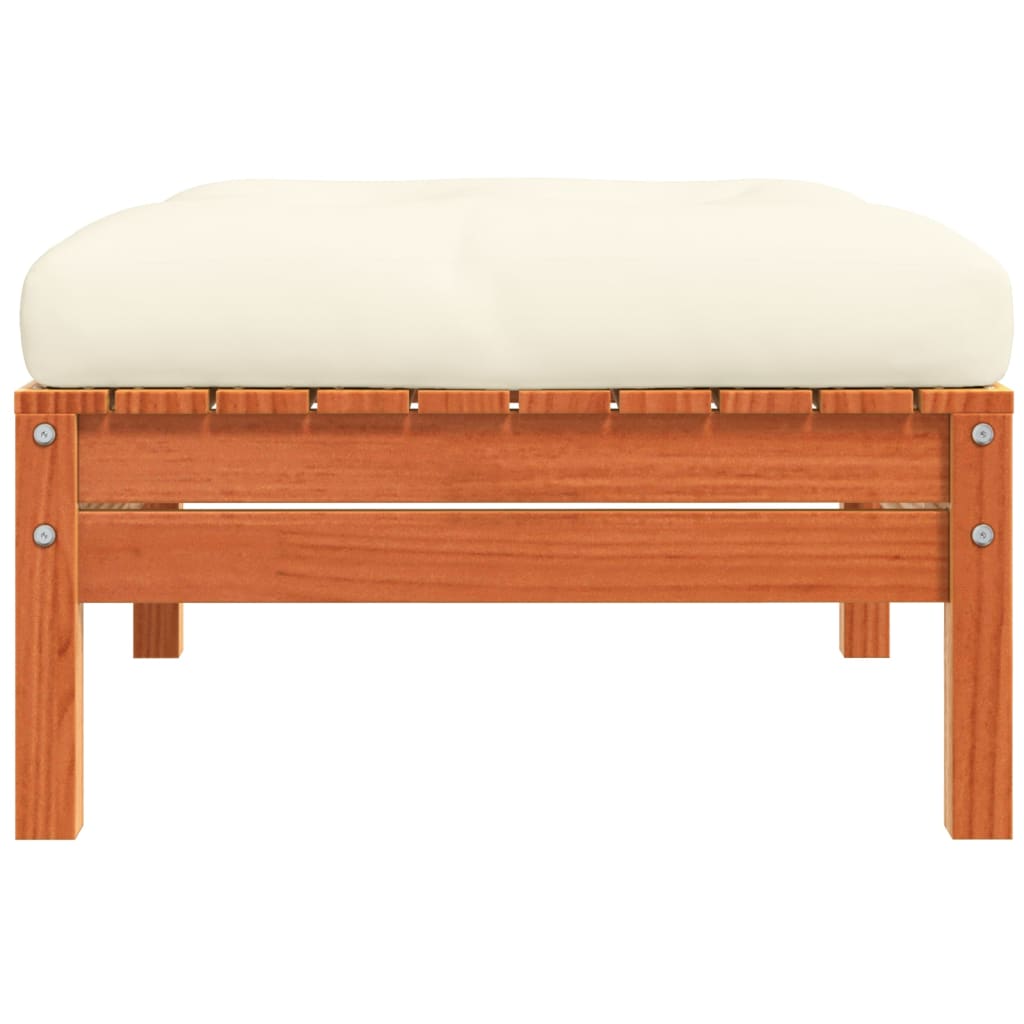 Garden Footstool with Cushion Wax Brown Solid Wood Pine