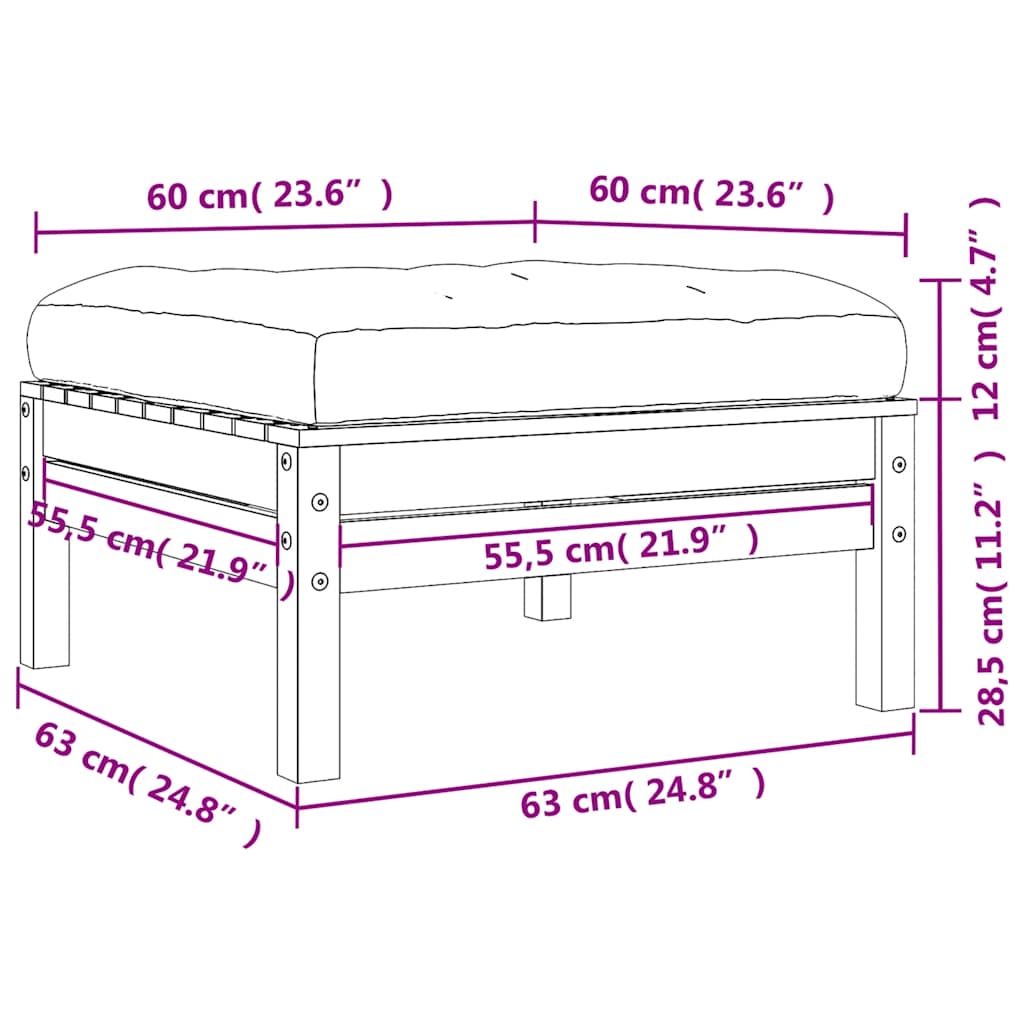 Garden Footstool with Cushion Solid Wood Douglas