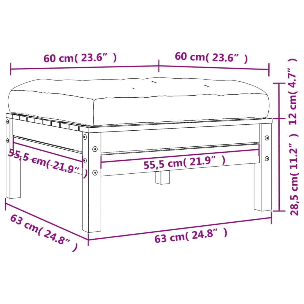 Garden Footstool with Cushion Solid Wood Douglas