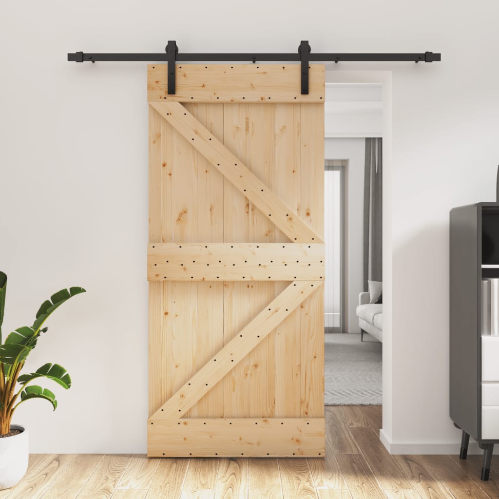 Sliding Door with Hardware Set 95x210 cm Solid Wood Pine