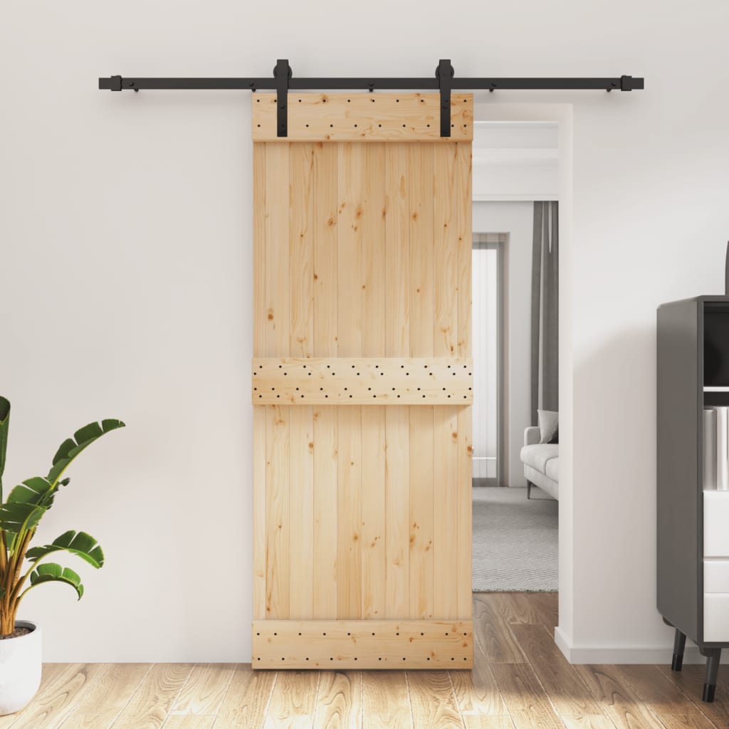 Sliding Door with Hardware Set 80x210 cm Solid Wood Pine