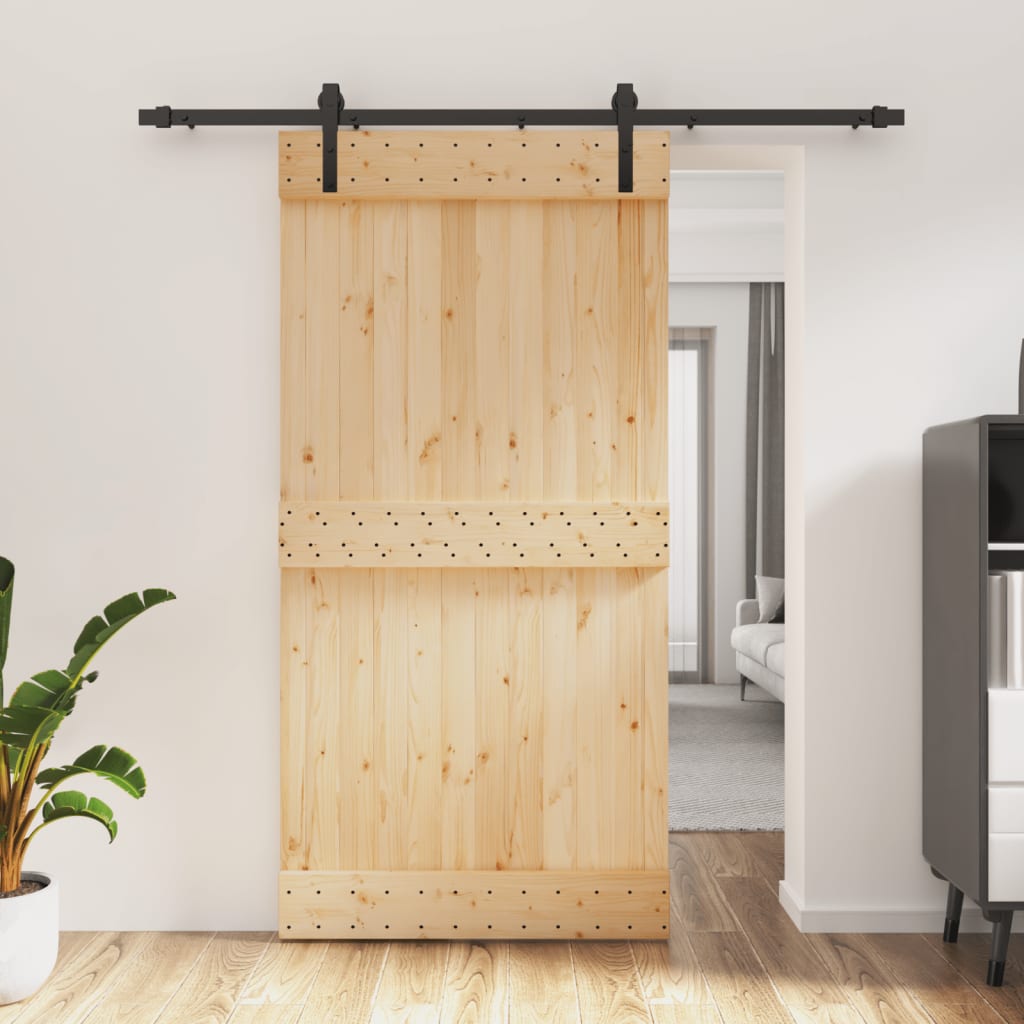 Sliding Door with Hardware Set 100x210 cm Solid Wood Pine