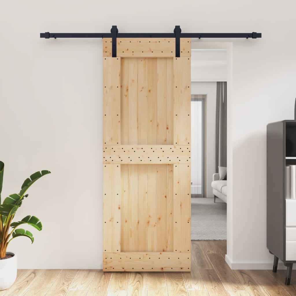 Sliding Door with Hardware Set 80x210 cm Solid Wood Pine