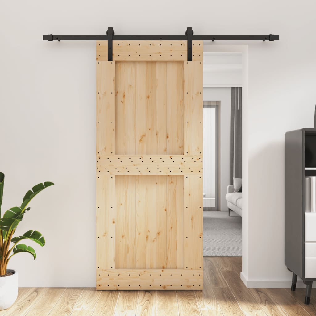 Sliding Door with Hardware Set 90x210 cm Solid Wood Pine