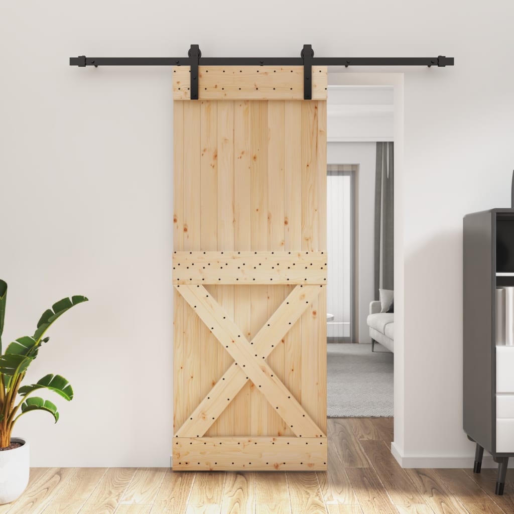 Sliding Door with Hardware Set 80x210 cm Solid Wood Pine