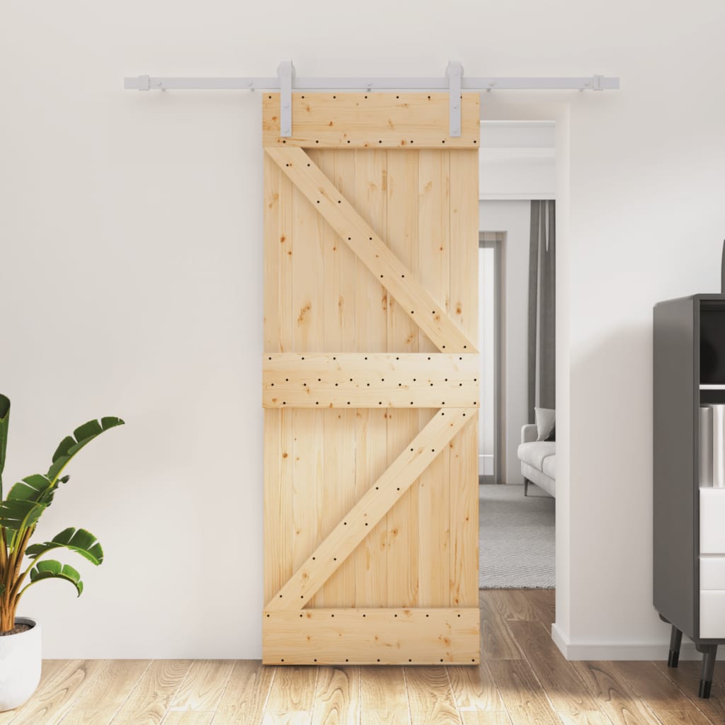 Sliding Door with Hardware Set 80x210 cm Solid Wood Pine