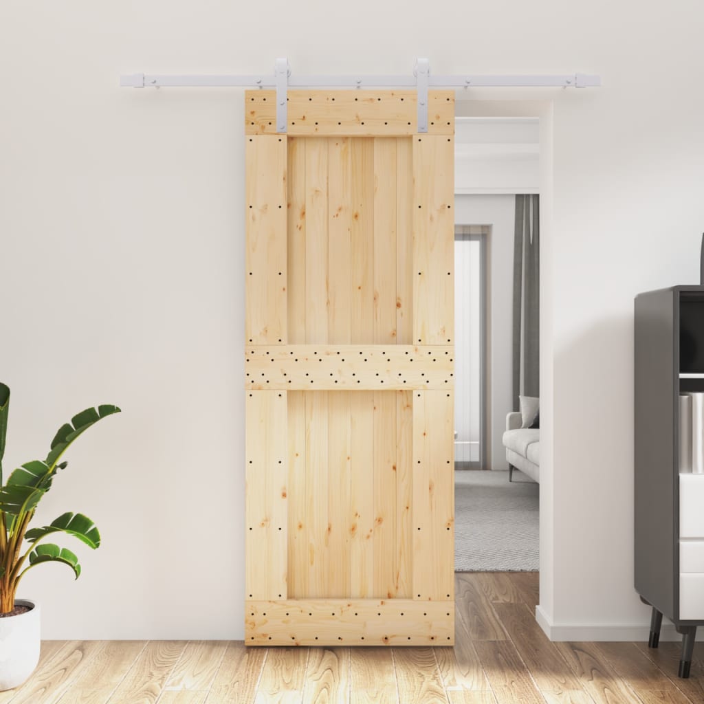 Sliding Door with Hardware Set 80x210 cm Solid Wood Pine