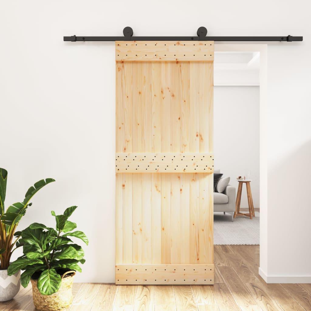 Sliding Door with Hardware Set 85x210 cm Solid Wood Pine