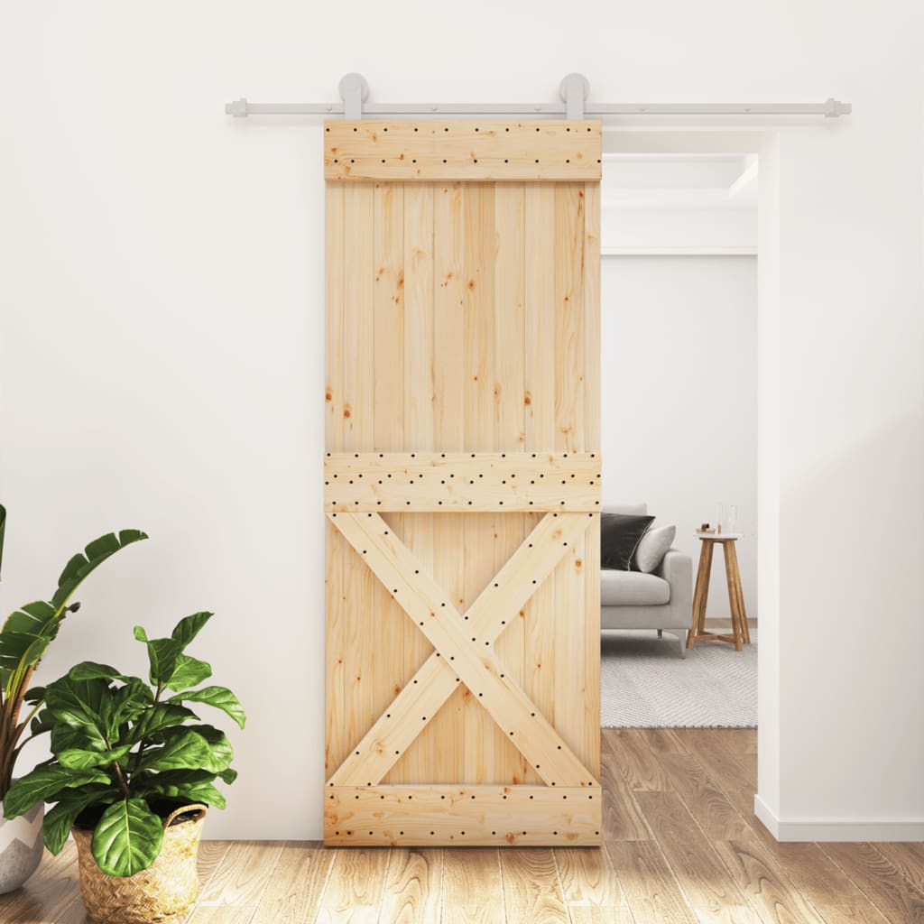 Sliding Door with Hardware Set 80x210 cm Solid Wood Pine