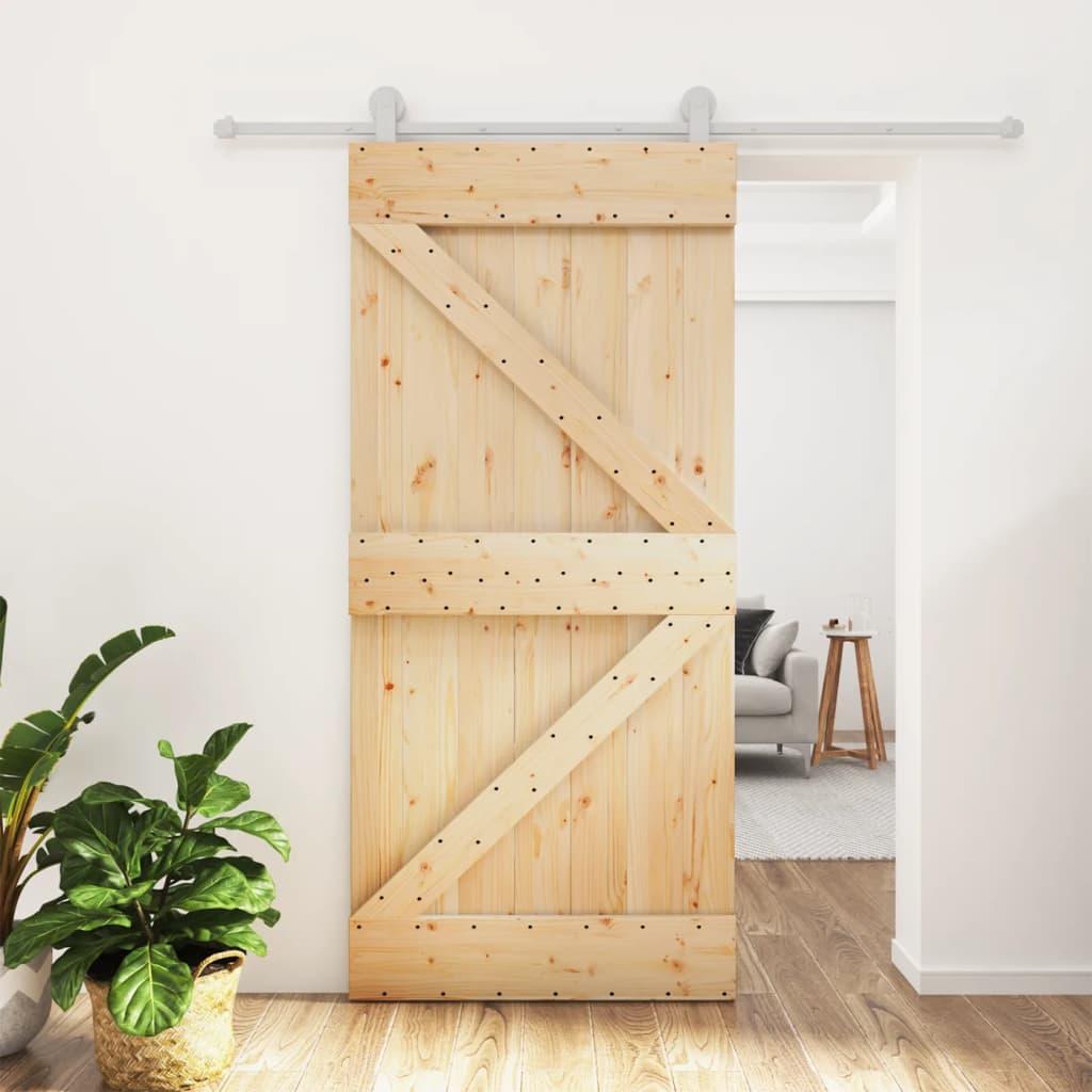 Sliding Door with Hardware Set 95x210 cm Solid Wood Pine