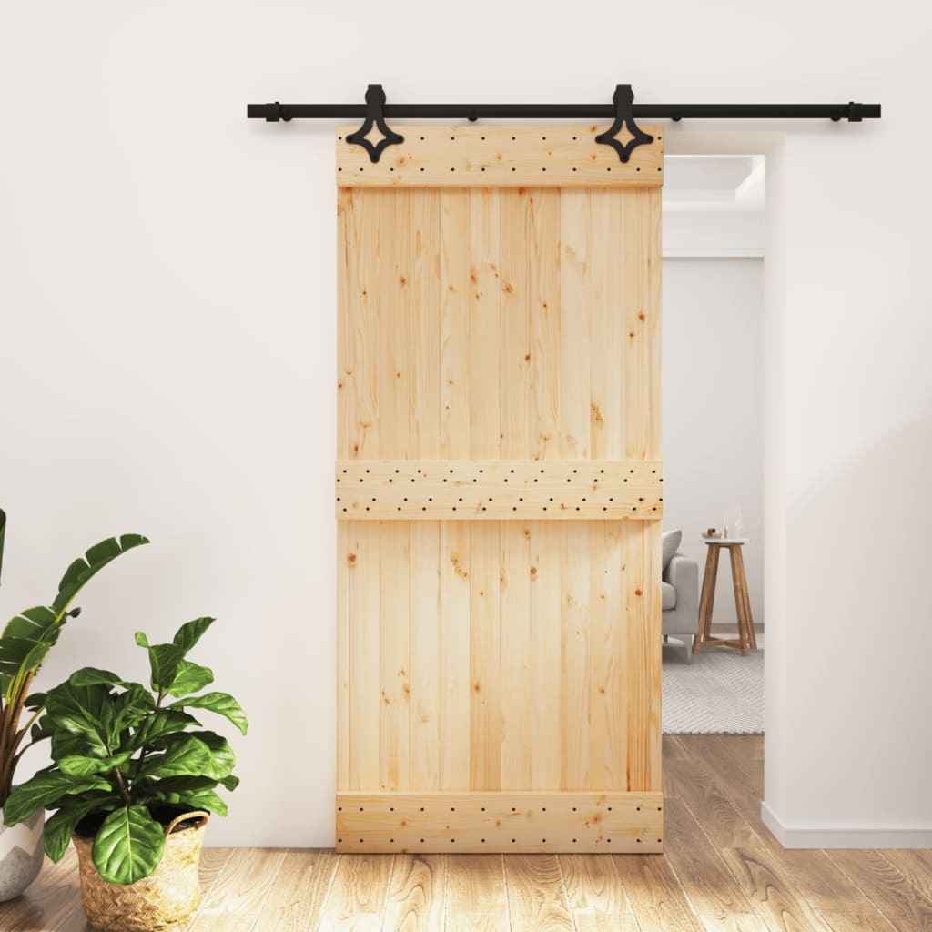 Sliding Door with Hardware Set 95x210 cm Solid Wood Pine