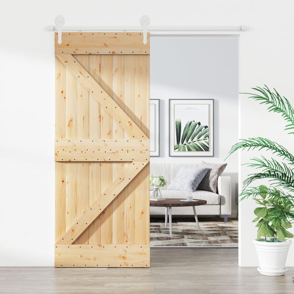 Sliding Door with Hardware Set 85x210 cm Solid Wood Pine