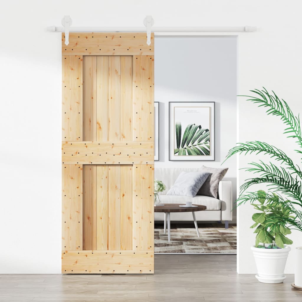 Sliding Door with Hardware Set 80x210 cm Solid Wood Pine