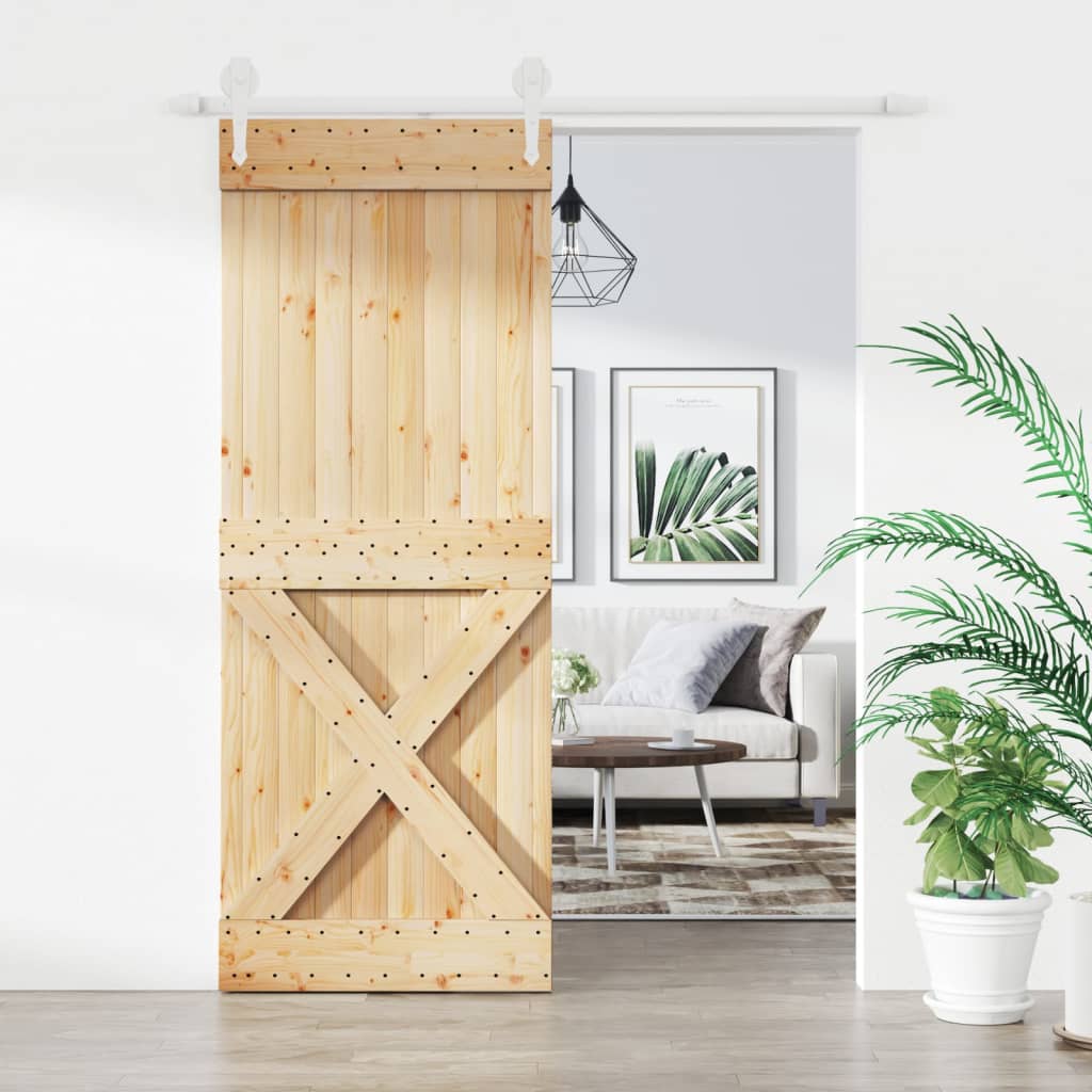 Sliding Door with Hardware Set 80x210 cm Solid Wood Pine