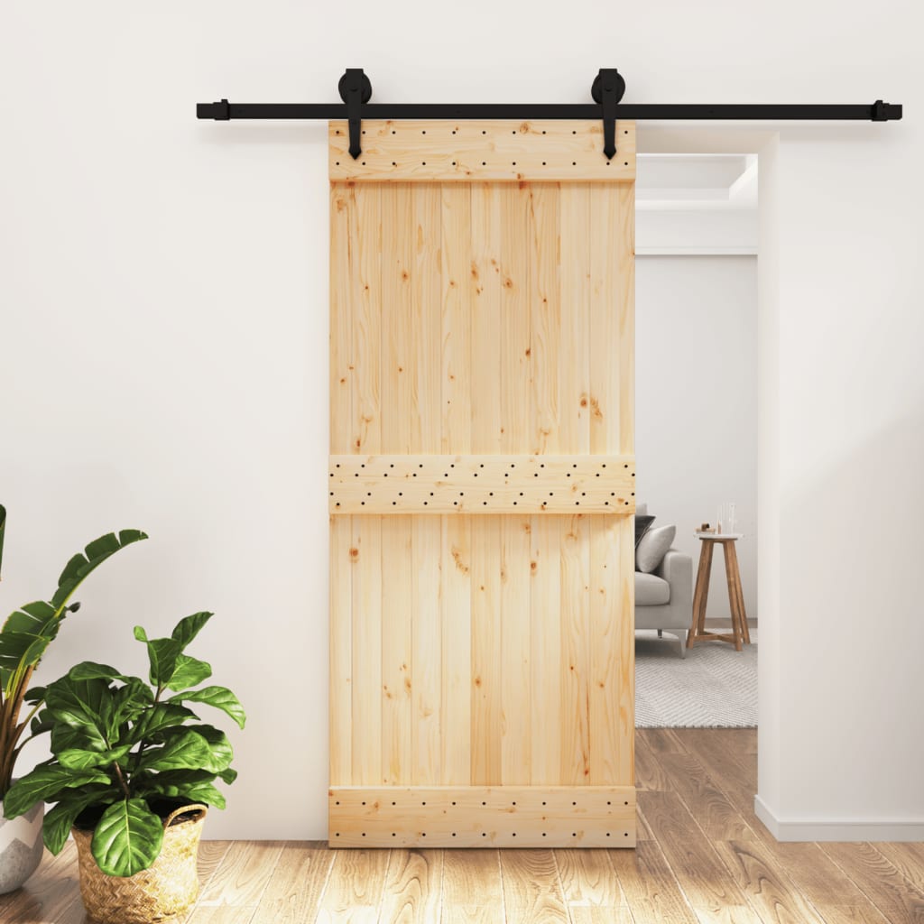 Sliding Door with Hardware Set 90x210 cm Solid Wood Pine