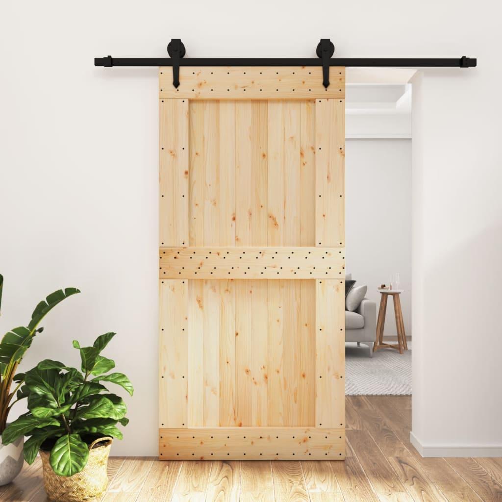 Sliding Door with Hardware Set 100x210 cm Solid Wood Pine