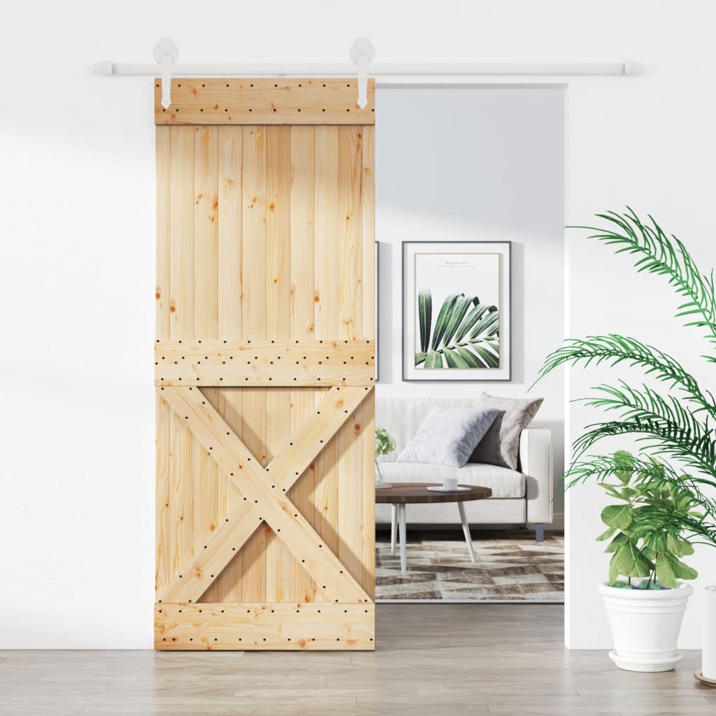 Sliding Door with Hardware Set 90x210 cm Solid Wood Pine