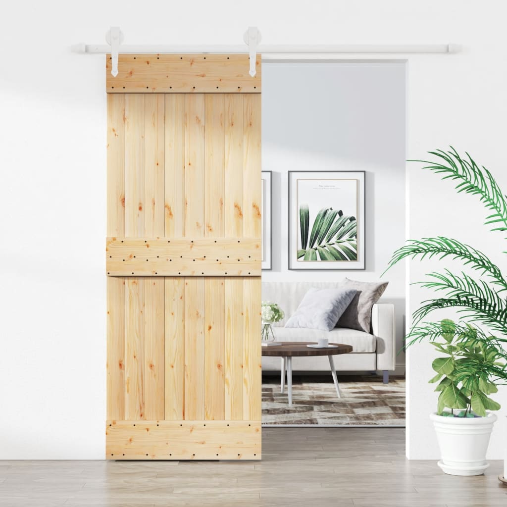 Sliding Door with Hardware Set 80x210 cm Solid Wood Pine