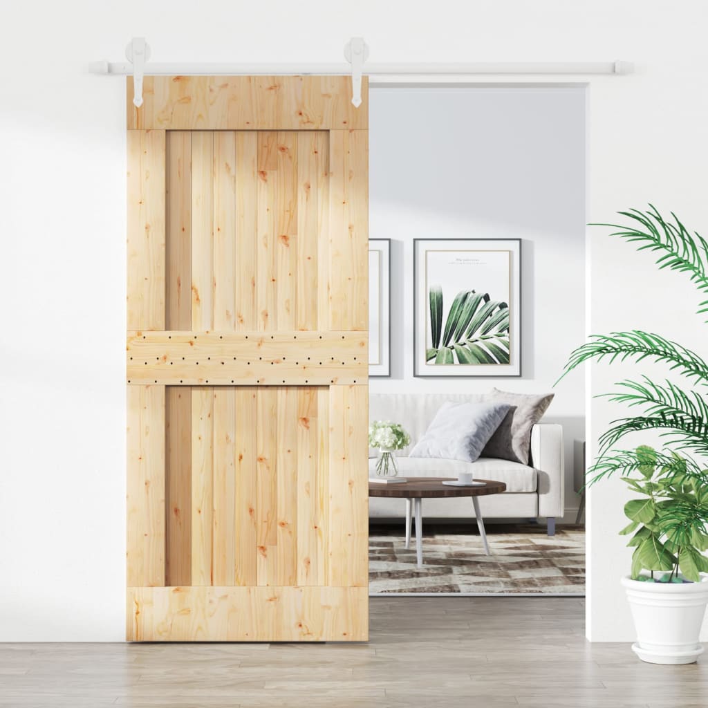 Sliding Door with Hardware Set 90x210 cm Solid Wood Pine