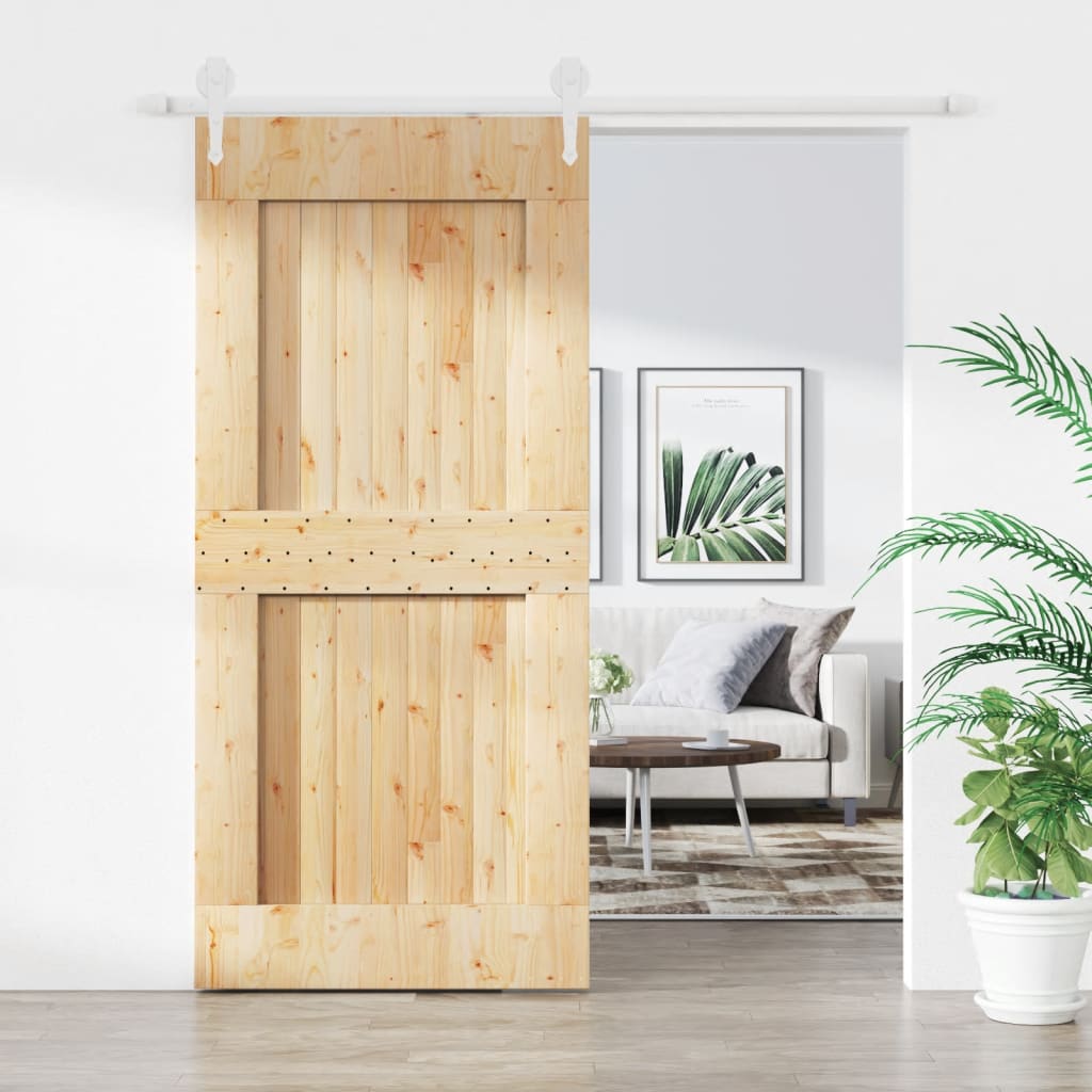 Sliding Door with Hardware Set 95x210 cm Solid Wood Pine