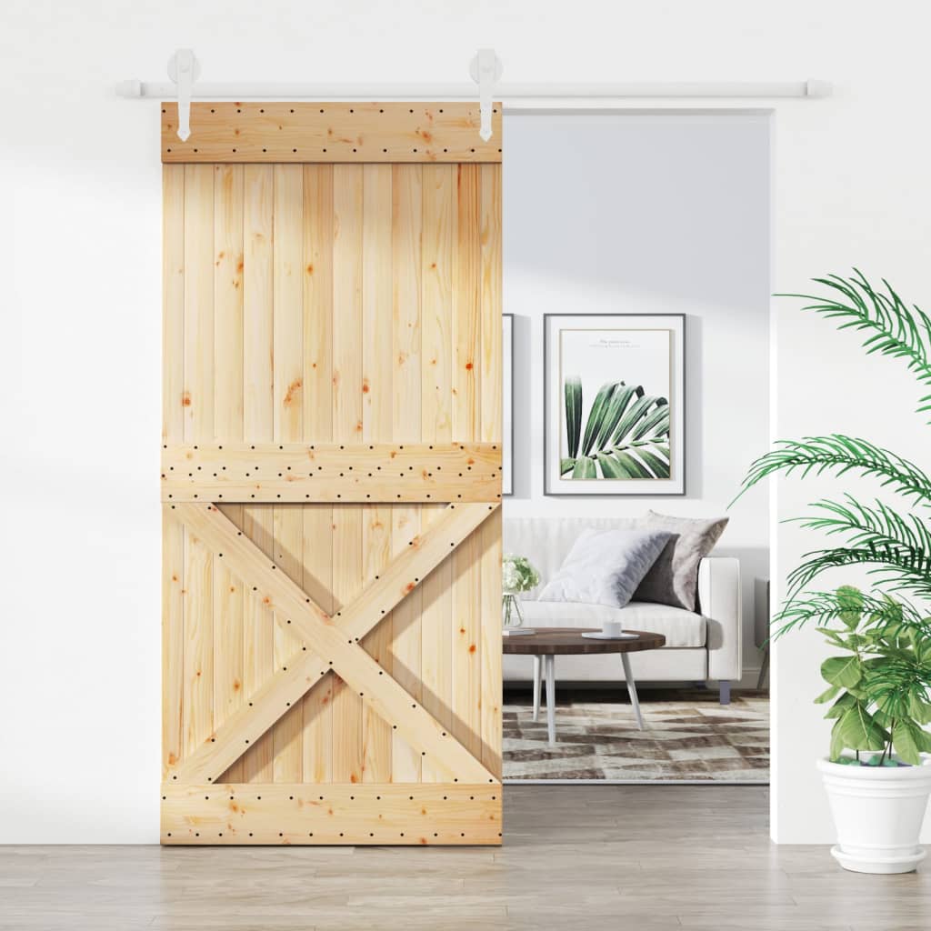 Sliding Door with Hardware Set 95x210 cm Solid Wood Pine