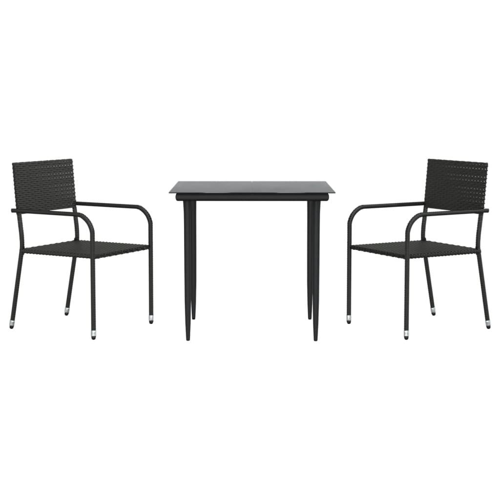 3 Piece Garden Dining Set Black Poly Rattan and Steel